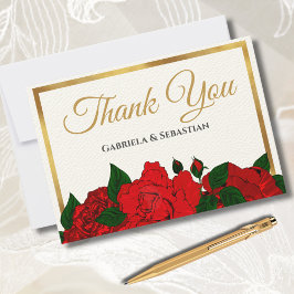 Romantische Rote Rosen | Elegante Script Wedding Dankeskarte