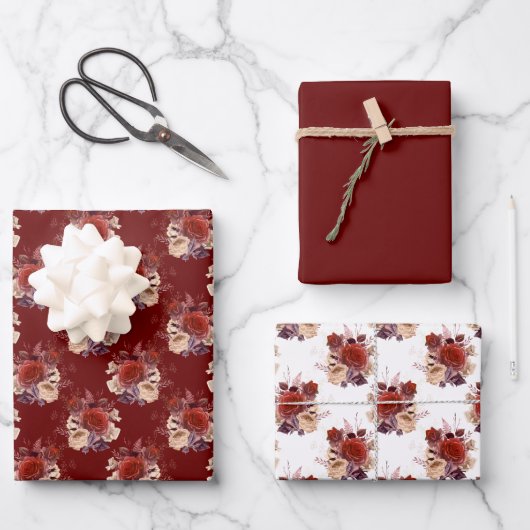 Romantische Rote Rosen Geschenkpapier Set (Vorderseite)