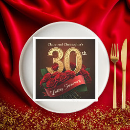 Romantische Rote Rosen Gold 30. Hochzeitstag Serviette