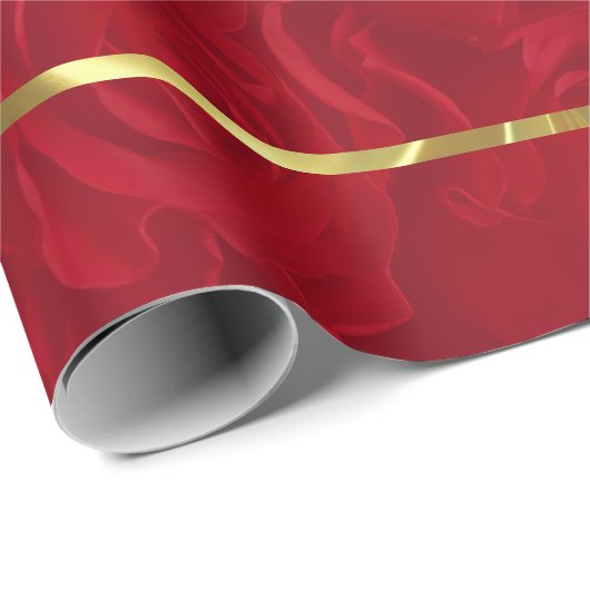 Romantische Rote Rosen Gold Akzente Geschenkpapier (Rolleneckpunkt)