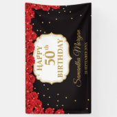 Romantische rote Rosen Gold Glitzer Schwarz Brithd Banner (Vertikal)