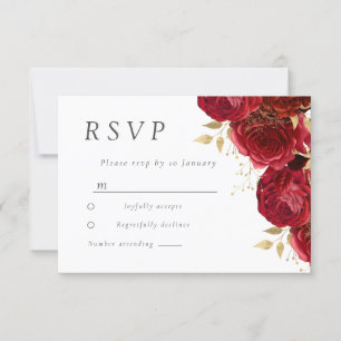 Romantische Rote Rosen Gold Leaf Hochzeit RSVP Karte
