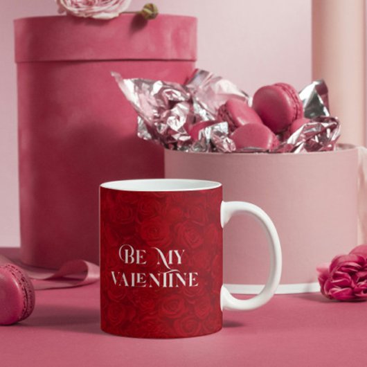 Romantische Rote Rosen Gold Streifen Akzent Kaffeetasse