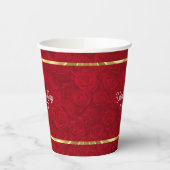 Romantische Rote Rosen Gold Streifen Akzent Pappbecher (Links)