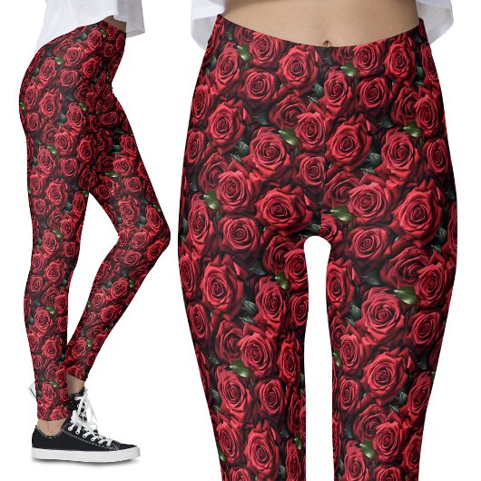 Romantische Rote Rosen Gothic Alternative Floral Leggings