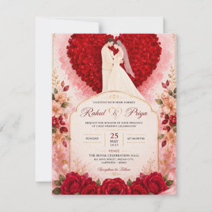 Romantische rote Rosen Herz Hochzeitseinladungskar