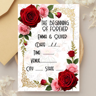 Romantische rote Rosen-Hochzeitseinladung Einladung