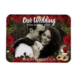 Romantische rote Rosen Hochzeitstag-Andenkenfoto Magnet