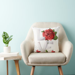 Romantische rote Rosen-Liebe-Typografie Botanisch Kissen