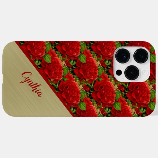 Romantische Rote Rosen mit Monogram-Farbblock Case-Mate iPhone Hülle (Rückseite (Horizontal))