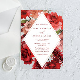 Romantische Rote Rosen Moderne Hochzeit Acryleinladungen