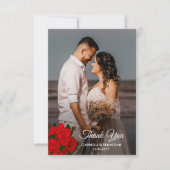 Romantische Rote Rosen Neuauflage Foto Wedding Dankeskarte (Vorderseite)