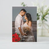 Romantische Rote Rosen Neuauflage Foto Wedding Dankeskarte (Stehend Vorderseite)
