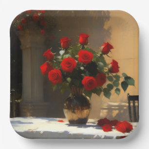 Romantische rote Rosen Pappteller