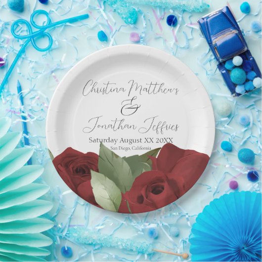 Romantische Rote Rosen Pappteller (Party)