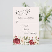 Romantische Rote Rosen Rosa Hochzeit RSVP Begleitkarte (Stehend Vorderseite)