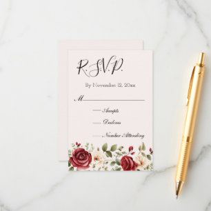 Romantische Rote Rosen Rosa Hochzeit RSVP Begleitkarte