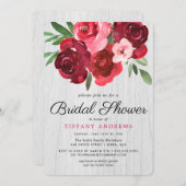 Romantische Rote Rosen Rustikales Brautparty laden Einladung (Vorne/Hinten)