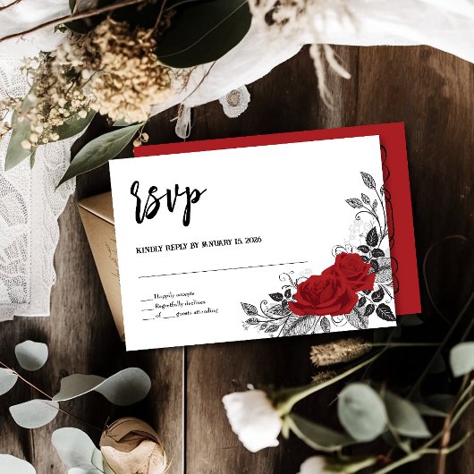 Romantische Rote Rosen RVSP Wedding Response Card RSVP Karte