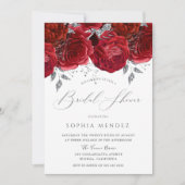 Romantische Rote Rosen Silver Leaf Brautparty Einladung (Vorderseite)