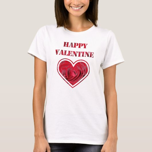 Romantische Rote Rosen Typografie Happy Valentine T-Shirt (Vorderseite)