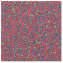 Romantische Rote Rosen über blaues Muster Stoff