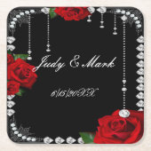 Romantische Rote Rosen und Diamanten Rechteckiger Pappuntersetzer (Vorderseite)