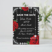 Romantische Rote Rosen und Diamanten Save the Date (Stehend Vorderseite)