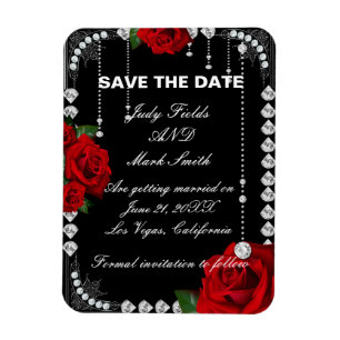 Romantische Rote Rosen und Diamanten Save the Date Magnet