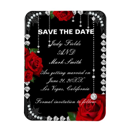 Romantische Rote Rosen und Diamanten Save the Date Magnet (Vertikal)