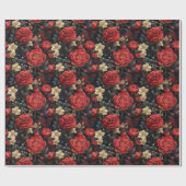 Romantische Rote Rosen und Vanilla Weiße Blume Geschenkpapier (Flach)