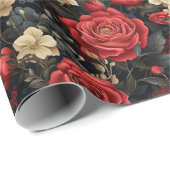 Romantische Rote Rosen und Vanilla Weiße Blume Geschenkpapier (Rolleneckpunkt)