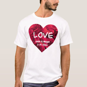 Romantische rote Rosen Valentinherz   Monogramm T-Shirt