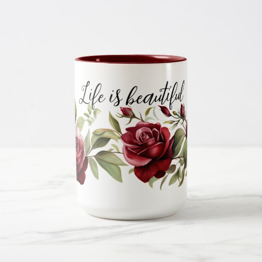 Romantische Rote Rosen Zweifarbige Tasse (Mittel)