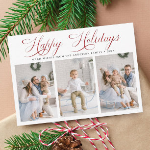 Romantische Rote Schrift Happy Holidays 3 Foto Feiertagskarte