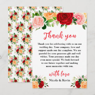 Romantische rote und orange Rosen Hochzeit Dankeskarte