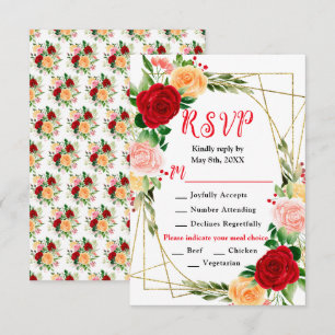 Romantische rote und orangefarbene Rosen RSVP Karte