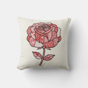 Romantische rote und rosa Patchwork-Rosen-Illustra Kissen