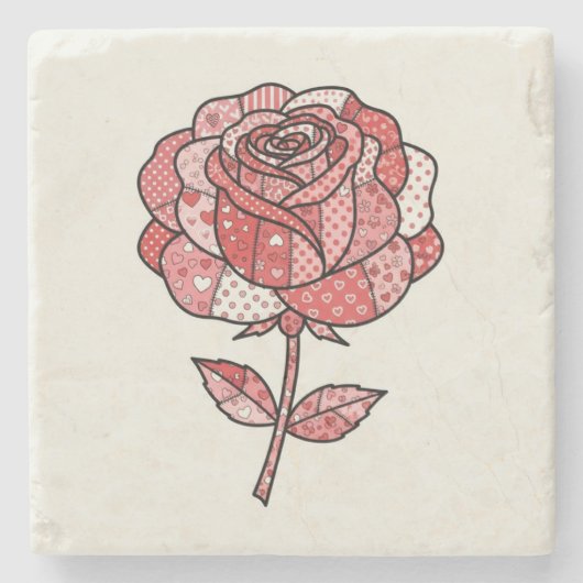 Romantische rote und rosa Patchwork-Rosen-Illustra Steinuntersetzer (Vorderseite)