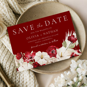 Romantische rote und weiße Blumen Hochzeit Save The Date