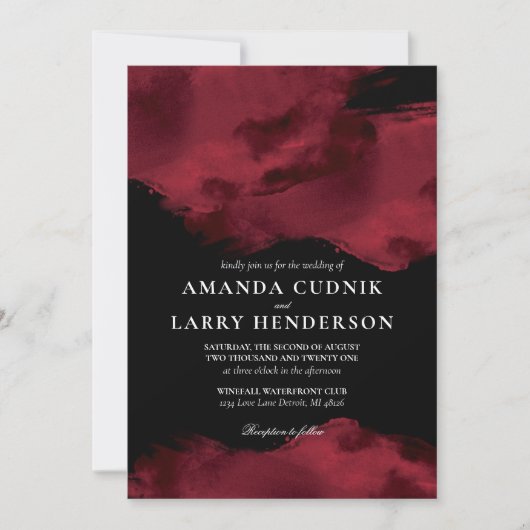 Romantische Rote Wasserfarbe Einladung zur Hochzei (Vorderseite)