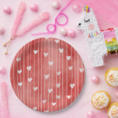 Romantische rote weiße Streifen Herzen Liebe Pappteller (Party)