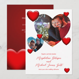 Romantische Rotes Herz Couple Fotocollage Hochzeit Einladung