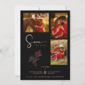 Romantische Rotgoldenzweige 3 Fotos Collage Save The Date (Vorderseite)