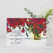 Romantische Rotwasserfarben-Rose & Laternenhochzei Einladung (Stehend Vorderseite)