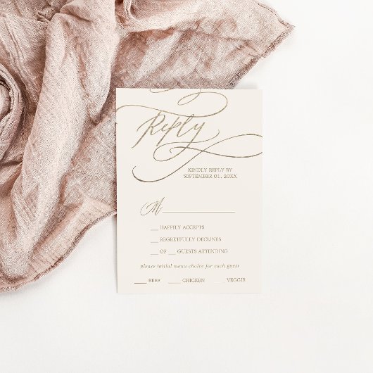 Romantische RSVP-Karte für Gold und Elfenbein RSVP Karte