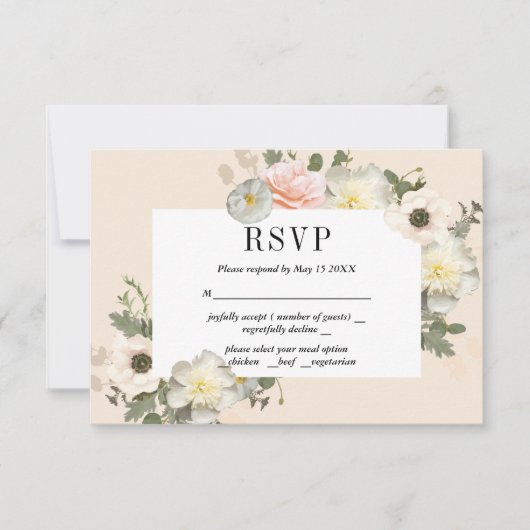 Romantische RSVP-Karte für Peonys und Anemones RSVP Karte (Vorderseite)