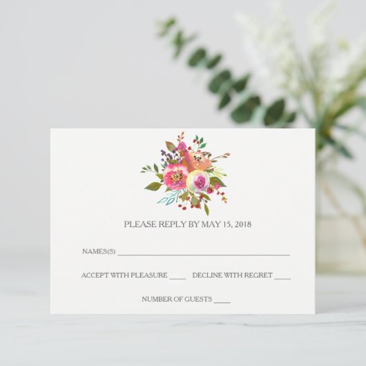 Romantische RSVP-Karten für Aquarellbilder RSVP Karte (Stehend Vorderseite)