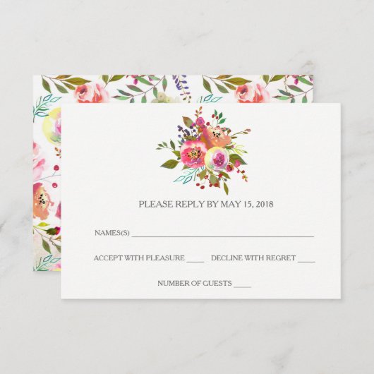 Romantische RSVP-Karten für Aquarellbilder RSVP Karte (Vorne/Hinten)