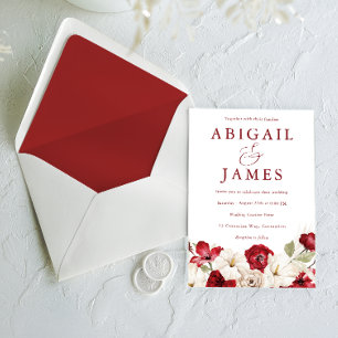 Romantische Ruby Red & Ivory Klassische Hochzeit Einladung